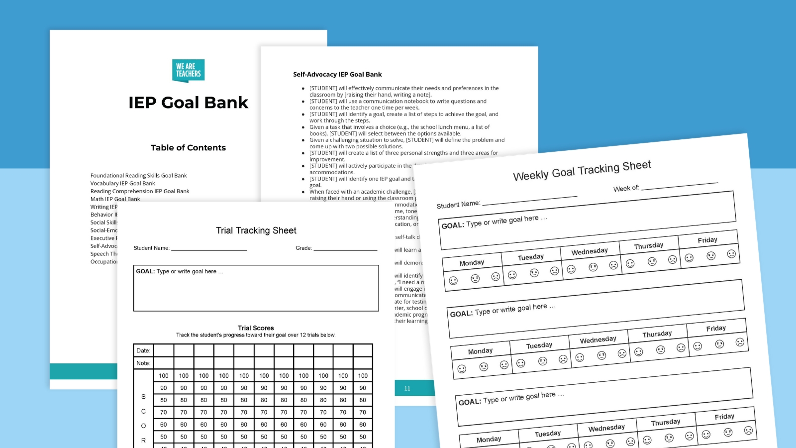 free iep goal bank with 175+ goals & printable tracking sheets